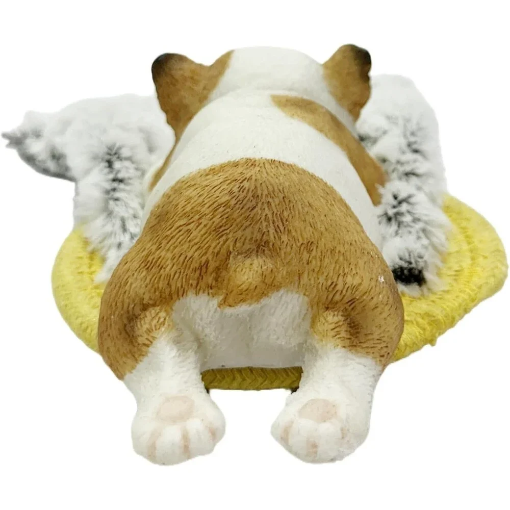 Sleeping French Bulldog Figurine Faux Fur Bed Realistic Puppy Statue Decor New